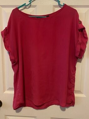 New York & Company Pink Short Sleeve Roll-Tab Blouse